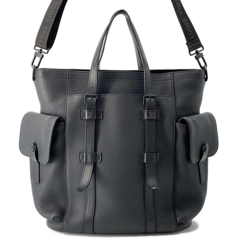 Louis Vuitton Christopher Tote Bag Taurillon Leather Shoulder Black